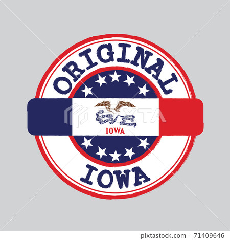 Vector Stamp of Original logo and Tying in the middle with Iowa flag, the states of America. Vector Stamp of Original logo and Tying in the middle with Iowa flag, the states of America. 71409646