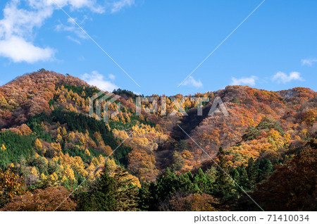 從秋天的山色和藍天色的風景從azuma谷b-1查找 71410034