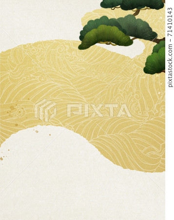 Japanese-style background with pine and waves-there are multiple variations 71410143
