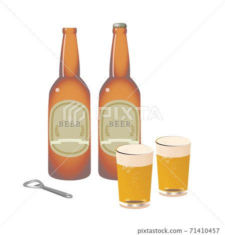 Bottled beer, bottle opener and glass beer Bottled beer, bottle opener and glass beer 71410457