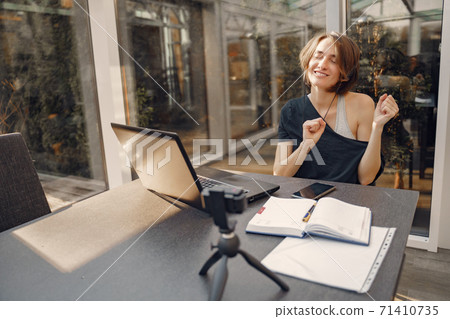 Businesswoman working at home on quarantine Businesswoman working at home on quarantine 71410735