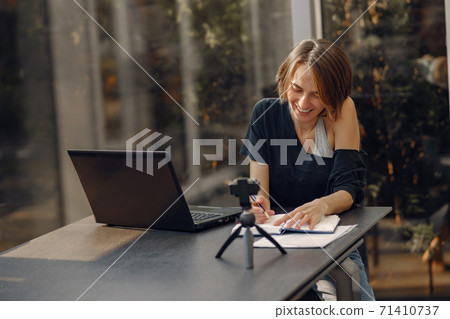 Businesswoman working at home on quarantine Businesswoman working at home on quarantine 71410737