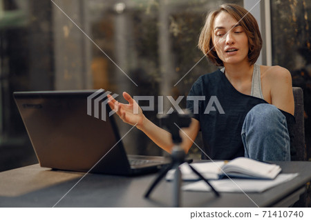 Businesswoman working at home on quarantine Businesswoman working at home on quarantine 71410740