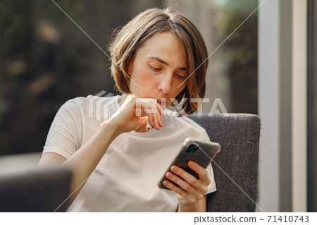Businesswoman working at home on quarantine Businesswoman working at home on quarantine 71410743