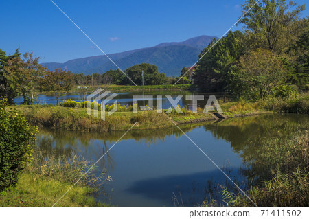 Harimizumi Pond in Nagamine Sports Park in Autumn, Iiyama City, Nagano Prefecture Harimizumi Pond in Nagamine Sports Park in Autumn, Iiyama City, Nagano Prefecture 71411502