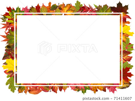 Autumn photo frames Made of autumn leaves 71411607