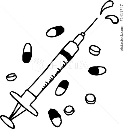 Syringe Medical device Vaccine Hand drawn illustration 71411747