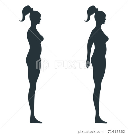Female human character, people woman view side body silhouette, isolated on white, flat vector illustration. 71412862