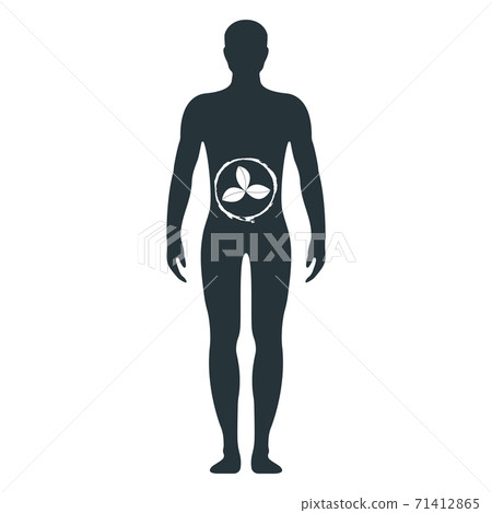 Healthy lifestyle, foodstuff proper nutrition label isolated on white, flat vector illustration. Mannequin male silhouette. 71412865