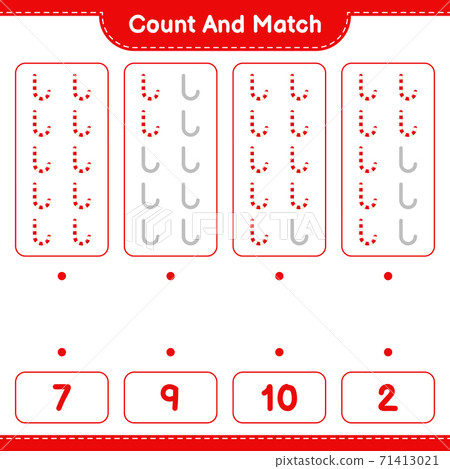 Count and match, count the number of Candy Canes and match with right numbers. Educational children game, printable worksheet, vector illustration 71413021