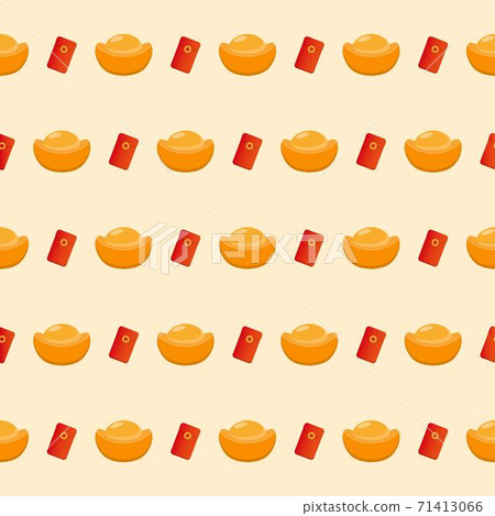 Chinese New Year, continuous seamless background of gold ingots and red envelopes, cartoon comic vector illustration Chinese New Year, continuous seamless background of gold ingots and red envelopes, cartoon comic vector illustration 71413066