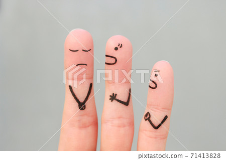 Fingers art of family during quarrel. Concept of wife shouts on husband. Fingers art of family during quarrel. Concept of wife shouts on husband. 71413828