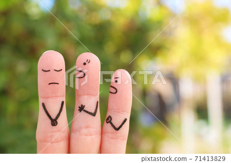 Fingers art of family during quarrel. Concept of wife shouts on husband. 71413829