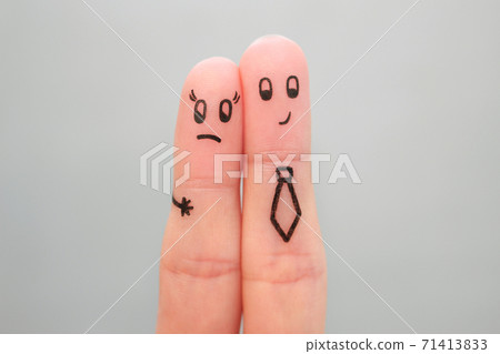 Fingers art of couple. Concept of man harassing woman at work. 71413833