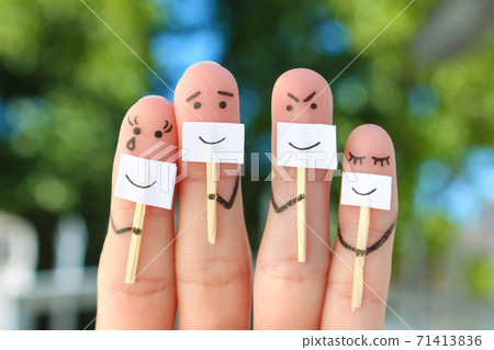 Fingers art of family. Concept of people hiding emotions. 71413836