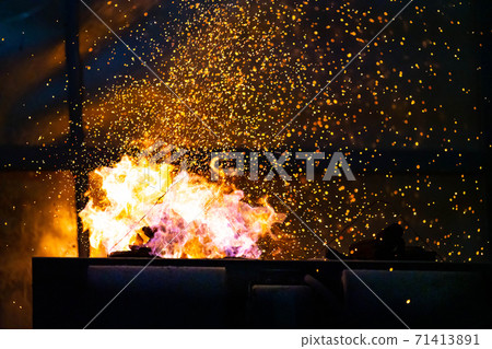 Flame and fire spark with bokeh on dark abstract background Flame and fire spark with bokeh on dark abstract background 71413891
