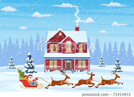 house in snowy Christmas landscape 71414972