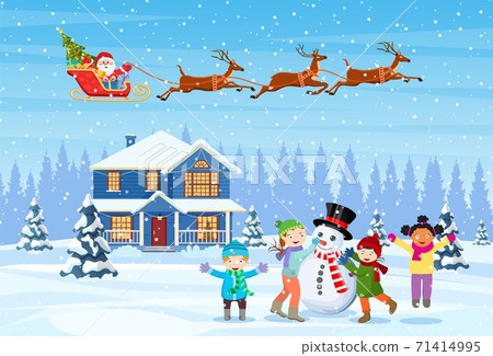 Children building snowman Children building snowman 71414995
