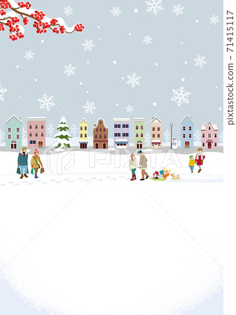 Winter cityscape-foreign style portrait A4 ratio with people 71415117