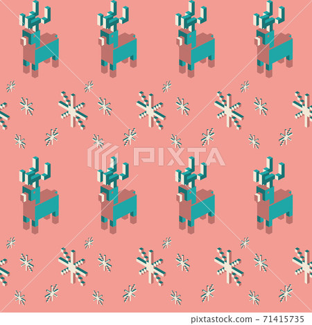 Seamless geometric pattern with the image of Christmas snowflakes, balls and deer. Vector design for holiday web banner, business presentation, brand package, fabric, print, wallpaper, postcards. Seamless geometric pattern with the image of Christmas snowflakes, balls and deer. Vector design for holiday web banner, business presentation, brand package, fabric, print, wallpaper, postcards. 71415735