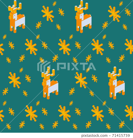 Seamless geometric pattern with the image of Christmas snowflakes, balls and deer. Vector design for holiday web banner, business presentation, brand package, fabric, print, wallpaper, postcards. Seamless geometric pattern with the image of Christmas snowflakes, balls and deer. Vector design for holiday web banner, business presentation, brand package, fabric, print, wallpaper, postcards. 71415739
