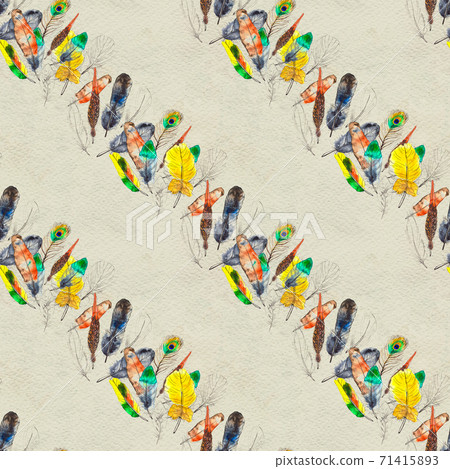Watercolor feathers seamless pattern. Hand painted texture Watercolor feathers seamless pattern. Hand painted texture 71415893