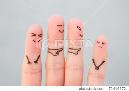 Fingers art of people. Concept children bullying their classmate. 71416372