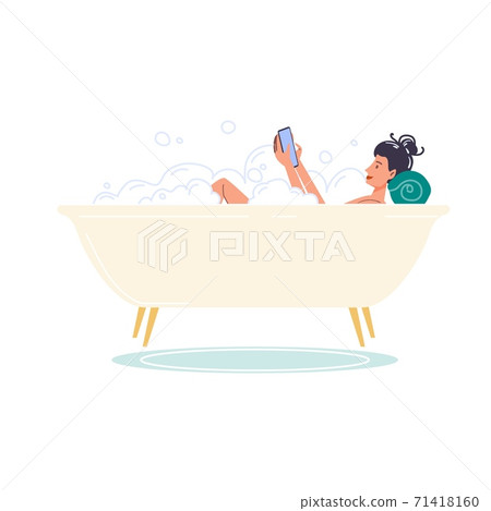 Flat cartoon character surfing internet, vector illustration concept 71418160