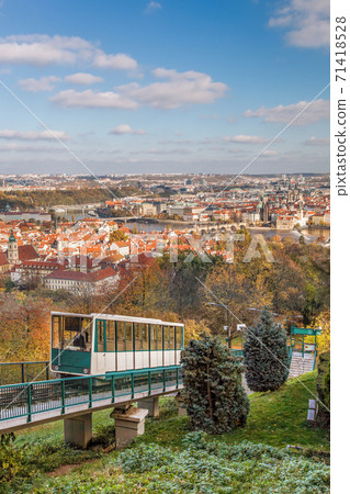 Cable car against Prague city center during autumn, Prague, Czech Republic 71418528