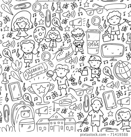 Vector seamless pattern with items for school. Online internet education, e-learning. 71419388