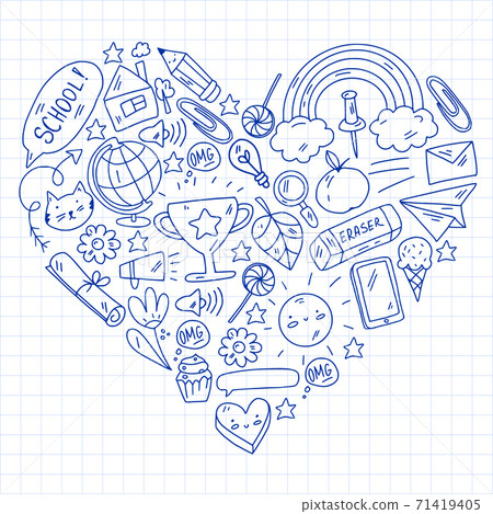 Vector illustration. Back to school vector pattern. Textile fabric design, wrapping paper and website wallpapers. 71419405