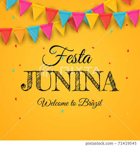 Festa Junina Background with Party Flags. Brazil June Festival Background for Greeting Card, Invitation on Holiday. Vector Illustration 71419545
