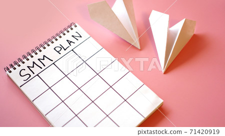 Social media marketing concept - SMM plan on a pink background Social media marketing concept - SMM plan on a pink background 71420919