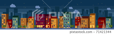 Modern city panorama at night. Vector illustration Modern city panorama at night. Vector illustration 71421344