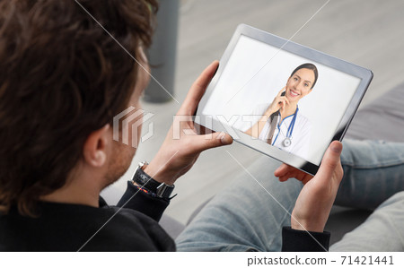 Doctor video chat consultation. Telehealth concept Doctor video chat consultation. Telehealth concept 71421441