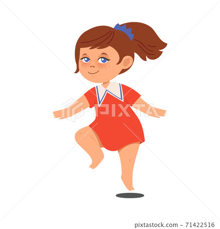 Cheerful Girl with Freckles and Dark Hair Jumping with Joy and Excitement Vector Illustration Cheerful Girl with Freckles and Dark Hair Jumping with Joy and Excitement Vector Illustration 71422516