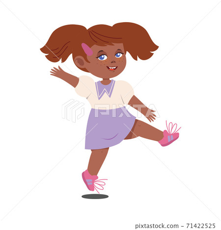 Cute Freckled Girl Jumping with Joy and Excitement Vector Illustration 71422525