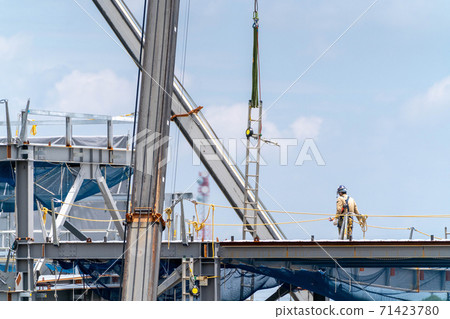 Construction site Construction site Steel frame work Fall prevention Construction site Construction site Steel frame work Fall prevention 71423780