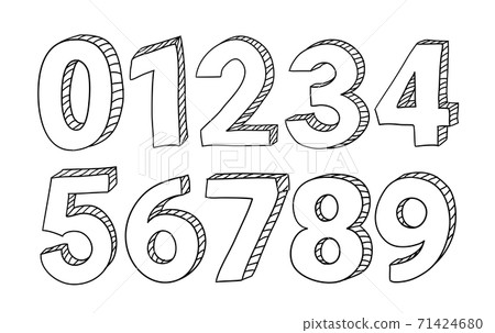 Set of hand drawn vector numbers isolated on... - Stock Illustration ...