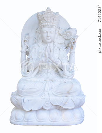 Chinese gods carved from white marble on white background Chinese gods carved from white marble on white background 71430284