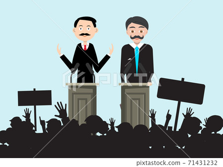 Political Meeting with Two Candidates and Crowd Silhouette - Vector Political Meeting with Two Candidates and Crowd Silhouette - Vector 71431232