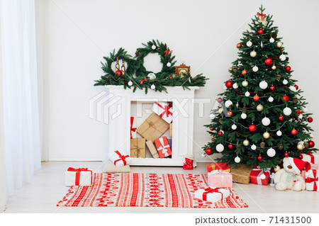Christmas tree with fireplace presents interior decor house new year Christmas tree with fireplace presents interior decor house new year 71431500