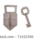 Origami paper padlock with key isolated on a white 71432306