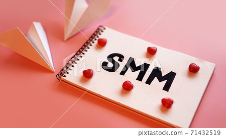 Social media marketing concept. The inscription SMM on a pink background 71432519