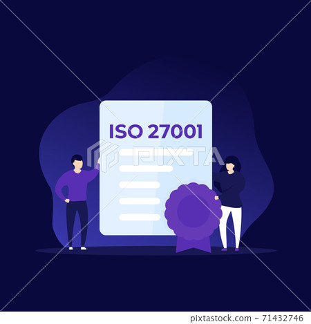 ISO 27001 certificate and people, vector 71432746