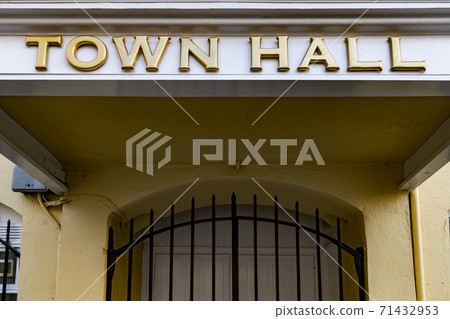 Bold town hall sign at local government office Bold town hall sign at local government office 71432953