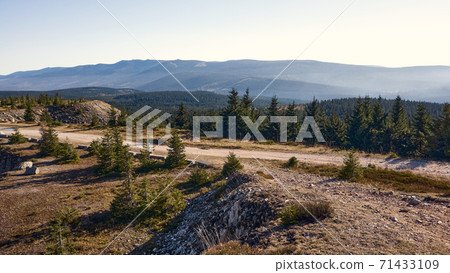 Panoramic view of Jizera Mountains at sunset. Panoramic view of Jizera Mountains at sunset. 71433109