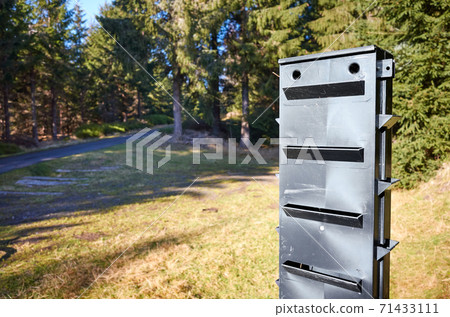 Close up picture of bark beetle pheromone trap in forest. Close up picture of bark beetle pheromone trap in forest. 71433111