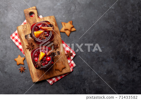Christmas greeting card with cookies and mulled wine Christmas greeting card with cookies and mulled wine 71433582