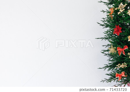 Christmas tree garland New Year's Eve place for inscription on white background decor Christmas tree garland New Year's Eve place for inscription on white background decor 71433720